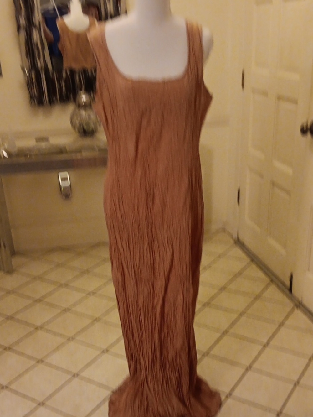 Sleeveless Crinkled Maxi Dress in Rust